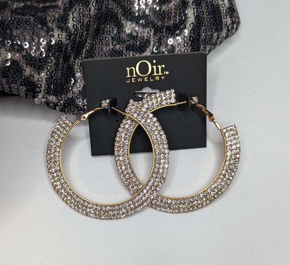 nOir Round Gold Rhinestone Hoop Earrings Sparkling Statement Hoops
